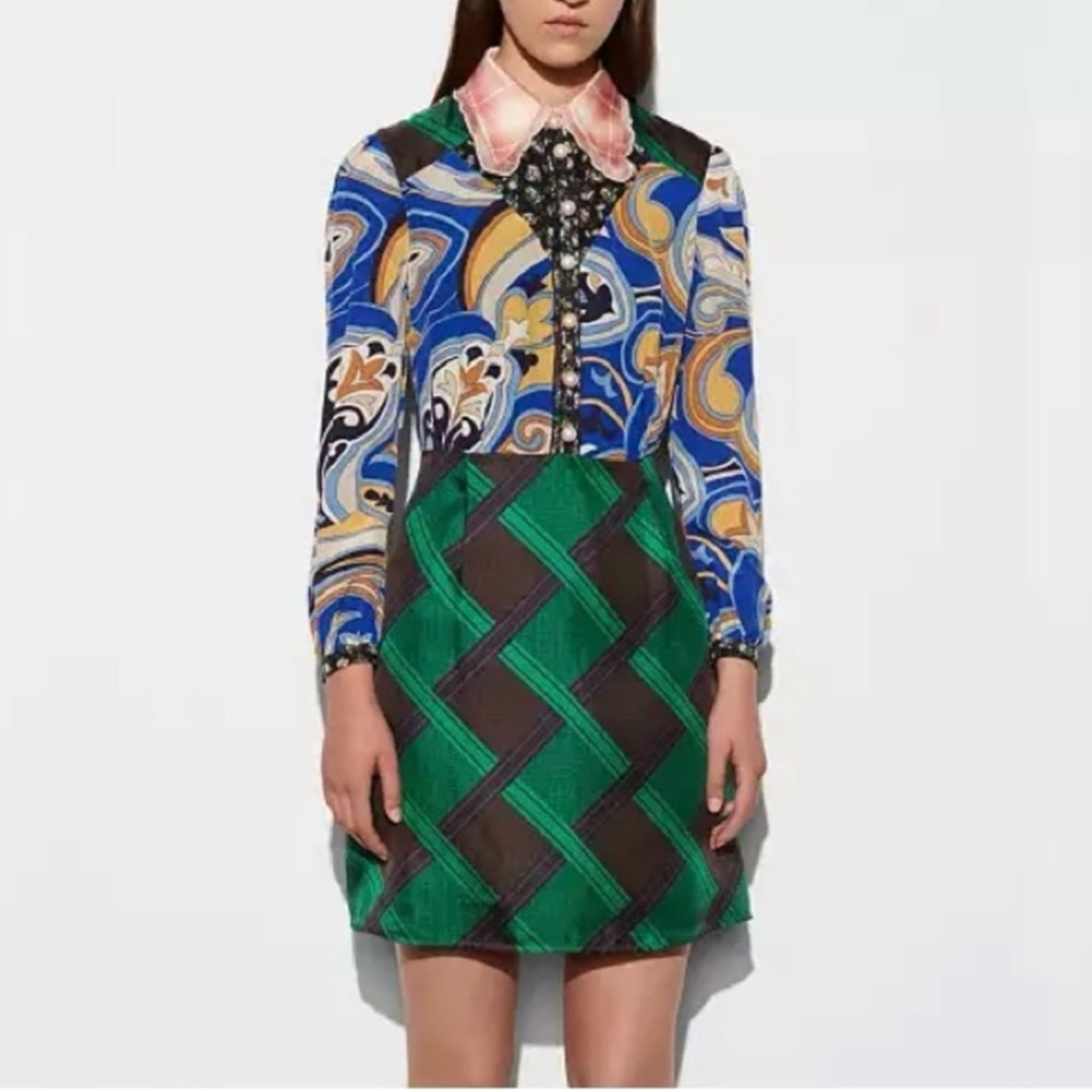 COACH Mini Fitted Scarf Dress With Placement Pearl Buttons